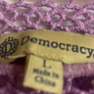 Democracy made this beautiful blouse. Lavender size Large, the lace is beautiful